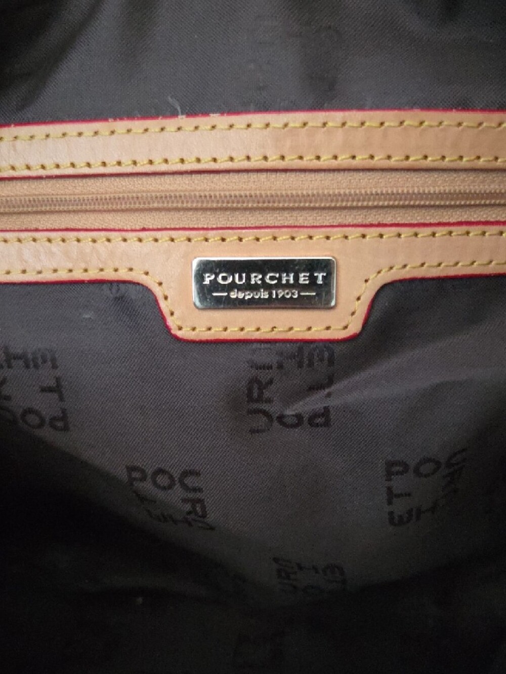 Vintage Maison Pourchet Leather Crossbody Satchel w Tan Trim & Canvas Strap - Picture 6 of 16